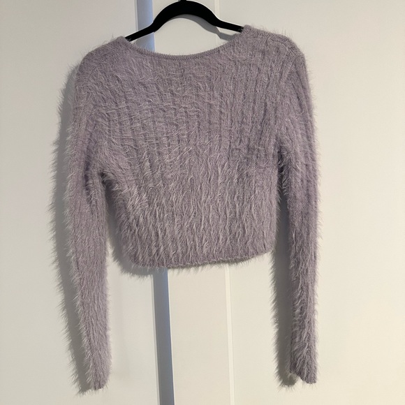 Purple fluffy tie up cardigan - Picture 3 of 3